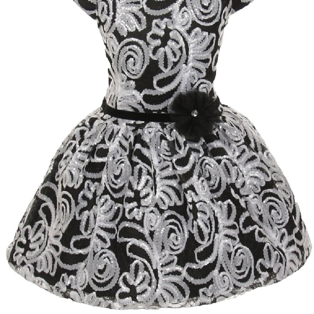New Big Girls Short Sleeve Sequin Embroidered Flowers Girls Dresses Black 14 - Picture 3 of 7